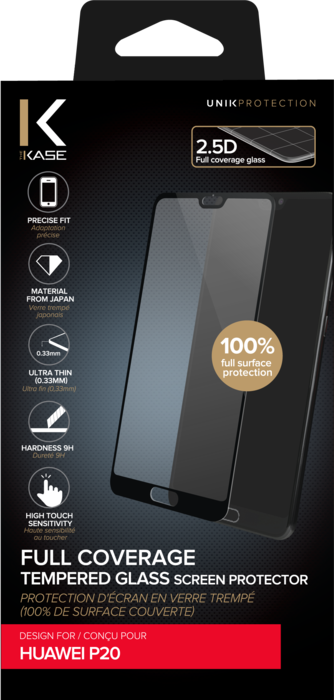 Protection d'écran en verre trempé (100% de surface couverte) pour Huawei P20, Noir