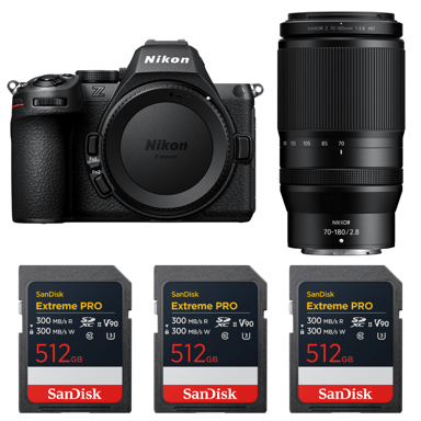Cámara híbrida Nikon Z5 II + 70-180mm f/2.8 + 3 SanDisk 512GB Extreme PRO UHS-II + Ebook ''20 consejos para fotos que impactan''