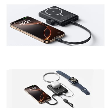 Iniu Batería externa inalámbrica magnética MagSafe 10000mAh 2 puertos USB-C Negro