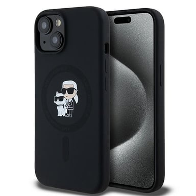 Funda Karl Lagerfeld para iPhone 15 6.1'' funda rígida negra Silicona Karl & Choupette MagSafe