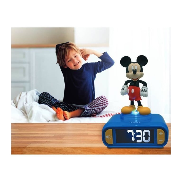 Réveil digital avec veilleuse lumineuse Mickey en 3D et effets sonores - Neuf