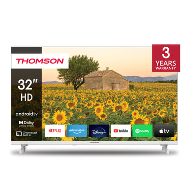 TV LED Thomson 32HA2S13W 80 cm HD Android TV 2023 Blanc avec Garantie 2 ans