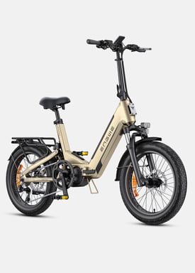Bicicleta eléctrica ENGWE L20 3.0 Pro Gold. Equipada con un motor central de 100 Nm, suspensión completa, 140 km de autonomía, carga rápida de 2 horas, GPS y sistema antirrobo.