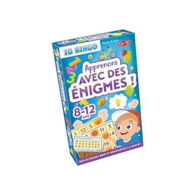 Jeu de société Tactic IQ Bingo Apprenons avec des énigmes, 2 à 6 joueurs, 100 défis, jeu de logique pour enfants 8-12, cartes bingo et jetons, multicolore