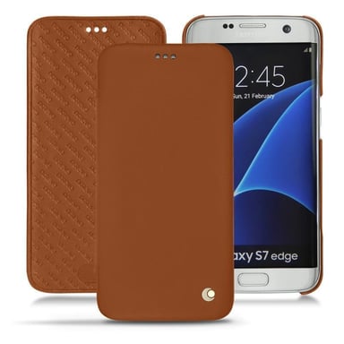 Housse cuir Samsung Galaxy S7 Edge - Rabat horizontal - Marron - Cuir lisse