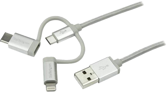 StarTech.com Câble USB multi connecteur de 1 m - Lightning, USB-C, Micro USB (LTCUB1MGR)