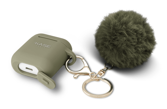 Fashionista Pompon & Shell per Apple AirPods con cinturino magnetico automatico, verde oliva