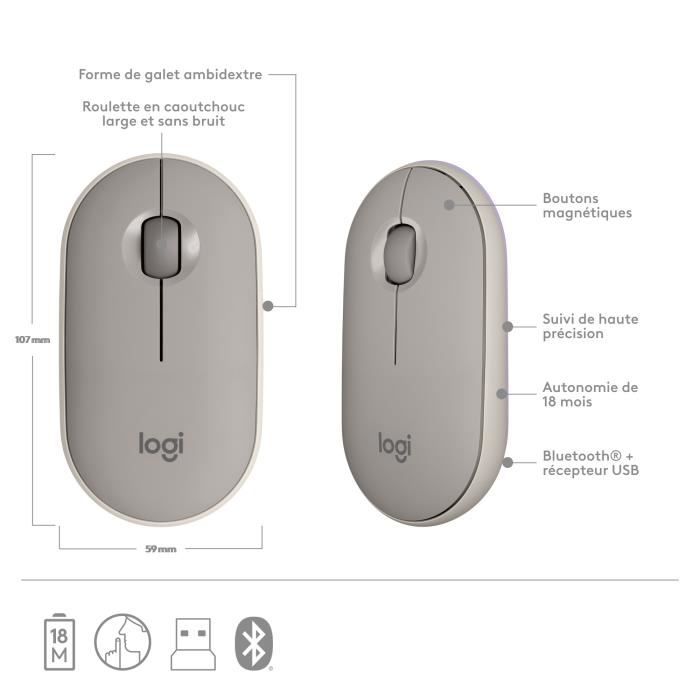Logitech - Souris sans fil M350 avec Bluetooth - Sand - Logitech