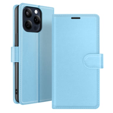Zanaé Funda tipo cartera para iPhone 15 Pro con soporte y lengüeta magnética Azul Claro