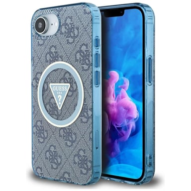 Étui Guess IML Metal Glitter 4G Circle Triangle MagSafe pour iPhone 16e bleu