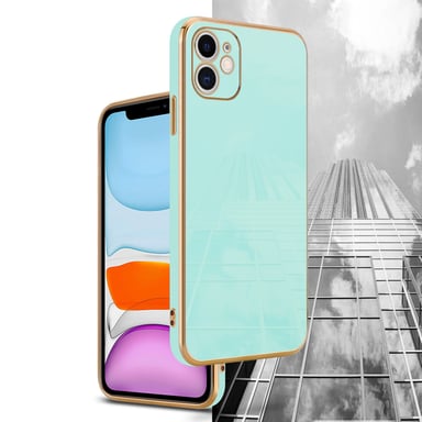 Coque pour Apple iPhone 11 en Glossy Vert Menthe - Or Housse de protection Étui en silicone TPU flexible et avec protection pour appareil photo