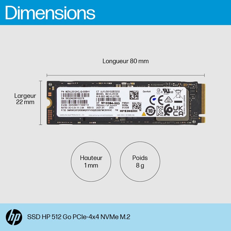 HP PCIe 4x4 NVMe .2 SSD PCI Express 4.0 Neuf