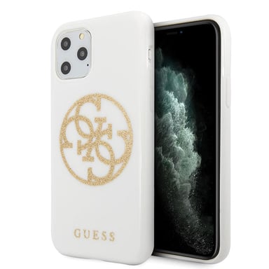 Étui Guess Glitter 4G Circle Logo pour iPhone 11 Pro Max, blanc