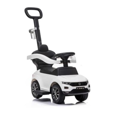 Porteur bambino 3in1 BUDDY TOYS BPC 5260 VW T-ROCK sedile imbottito, maniglia parentale regolabile, suoni al volante, bianco/nero