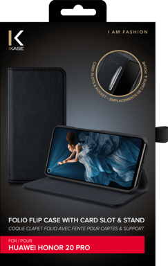 Coque clapet folio avec fente pour cartes & support pour Huawei Honor 20 Pro, Noir