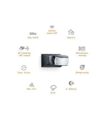 STEINEL IS 1 rilevatore di movimento a infrarossi 120° portata regolabile 10m IP54 - Nero