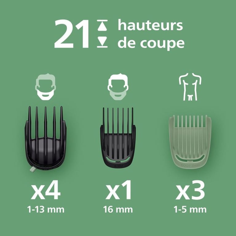 Philips Multigroom série 7000 Tondeuse tout en un 16 accessoires – tondeuse pour barbe cheveux et corps lames en métal auto affûtées 21 hauteurs de coupe 0 5 16 mm modèle MG793115 - vue 4