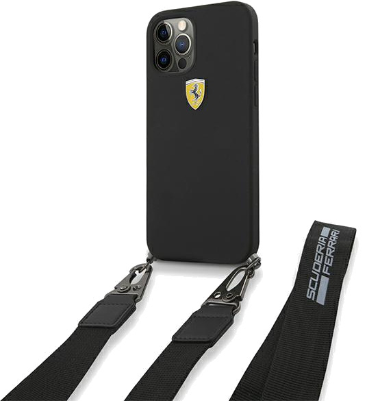 Étui Ferrari pour iPhone 12/12 Pro 6.1 Black On Track Silicone avec sangle