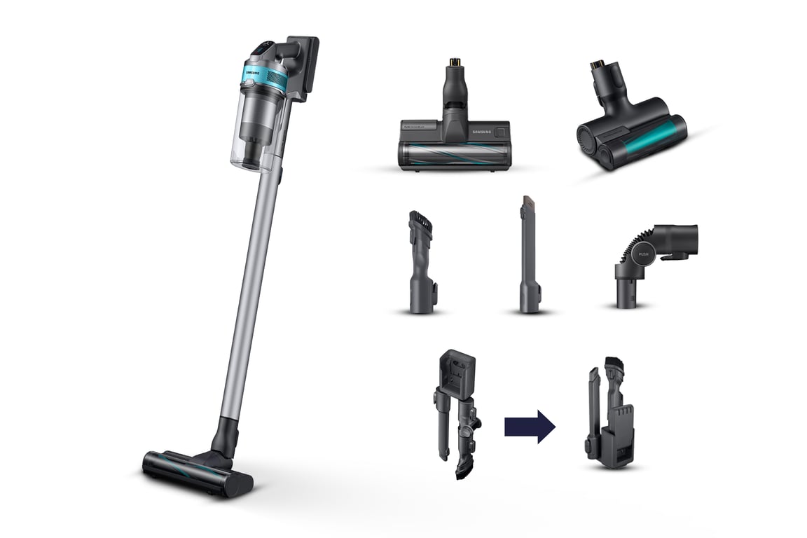 Samsung Jet 75 turbo Aspirateur balai Batterie Sec HEPA Sans sac 0,8 L 550 W Noir, Chrome, Couleur menthe, Bleu - Neuf