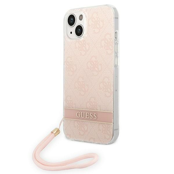 Guess 4G Print Cord Case avec lanière pour iPhone 14 Plus (Rose) - GUOHCP14MH4STP