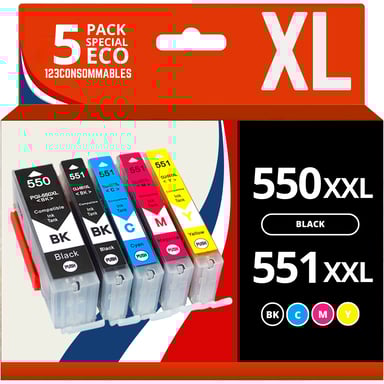 123CONSOMMABLES - PGI550/CLI551 XL - Cartucce d'inchiostro compatibili con Canon 550 551 per Pixma MX925 iP7200 iP7250 MG5650 MG7550 MG6350 MG6650 MX725 MX920 (2 nero / 1 ciano / 1 magenta / 1 giallo)