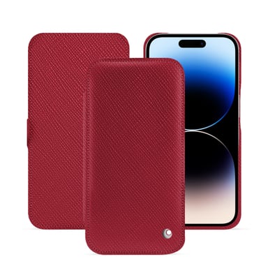 Funda de piel Apple iPhone 15 Pro - Solapa horizontal - Rojo - Piel saffiano