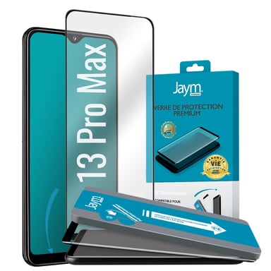 JAYM - Cristal templado premium para Apple iPhone 13 Pro Max / iPhone 14 Plus - Grabado 3D con contorno negro - Garantía de por vida - 9H Extra Strength - Aplicador personalizado incluido