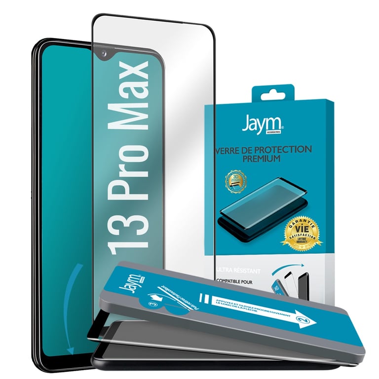 JAYM - Cristal templado premium para Apple iPhone 13 Pro Max / iPhone 14  Plus - Grabado 3D con contorno negro - Garantía de por vida - 9H Extra  Strength - Aplicador personalizado incluido - Jaym