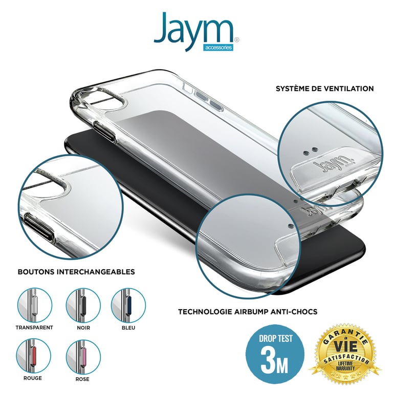 JAYM - Coque Ultra Renforcée Premium pour Samsung Galaxy S23 Plus - Certifiée 3 Mètres de chute ? Garantie à Vie - Transparente - 5 Jeux de Boutons de Couleurs Offerts