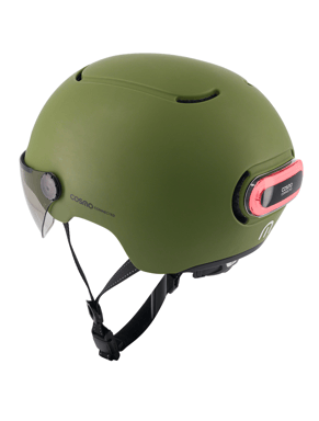 Cosmo Fusion+ Taille M, Kaki Mat - Casque avec éclairage Vélo Arrière Intelligent et Connecté - Feu Stop Automatique, Détection de Chute, Partage de trajet, Assurance Individuelle ALLIANZ offerte durant 1 an