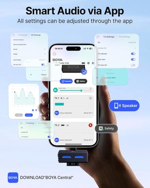 Boyalink 3 Lavalier 24 bits, Réduction Bruit IA 40 dB, 2 Émetteurs, 30h Autonomie, USB-C, Contrôle App - Neuf Noir mat - vue 3