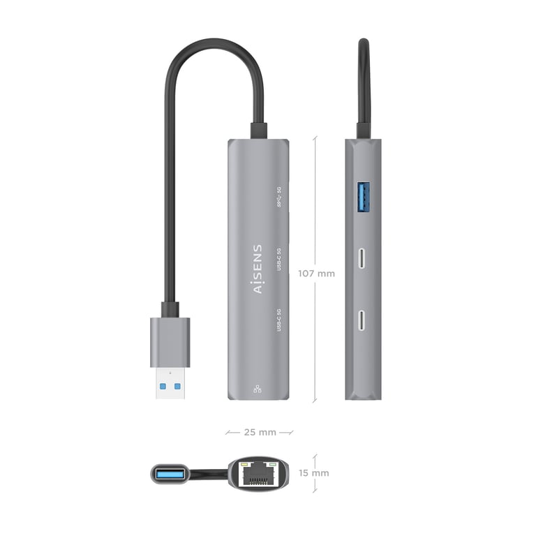 AISENS ASUC 4P036 GR station d'accueil Avec fil USB 3.2 Gen 1 3.1 Gen 1 Type A Neuf - vue 3