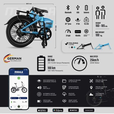 Vélo Électrique Pliant 20'' Smartbike - Legend Monza 14Ah Bleu