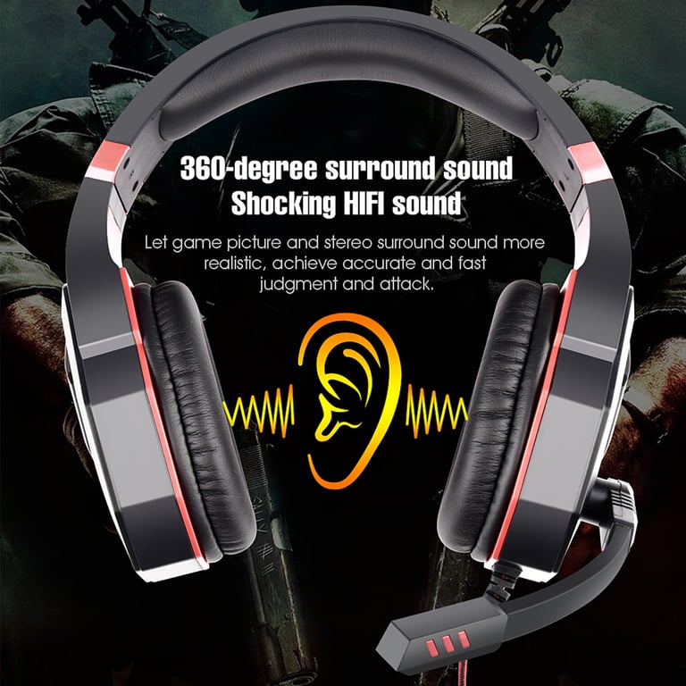 Ovleng Casque gamer OV-P40 noir et rouge avec micro - Haut-parleur 50mm - Contrôle du volume sur le fil - vue 4