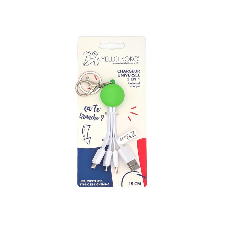 Câble 3 en 1 Yello koko Andy USB A USB C Micro USB et Lightning 15 cm Macaron - vue 3