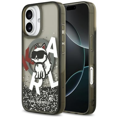 Custodia Karl Lagerfeld Liquid Glitter Choupette Logo MagSafe per iPhone 17 nero