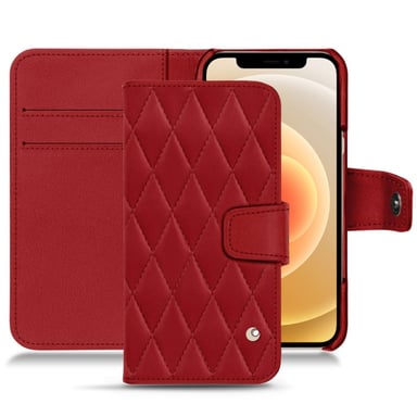 Housse cuir Apple iPhone 12 - Rabat portefeuille - Rouge - Cuir lisse couture