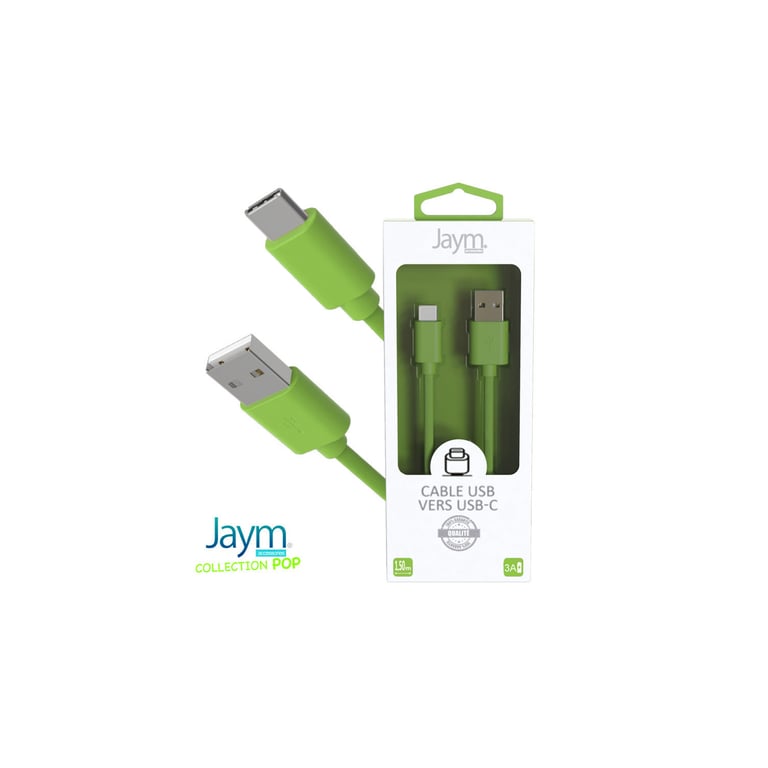 Câble USB vers Type-C 3A - 1,5 mètres - Collection POP - Vert