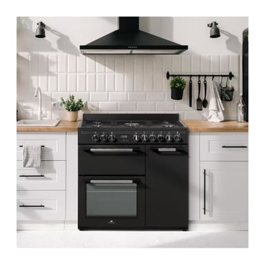 Cuisiniere piano gaz 3 fours électriques CONTINENTAL EDISON CECP903FB - 5 feux - Noir - Largeur 90