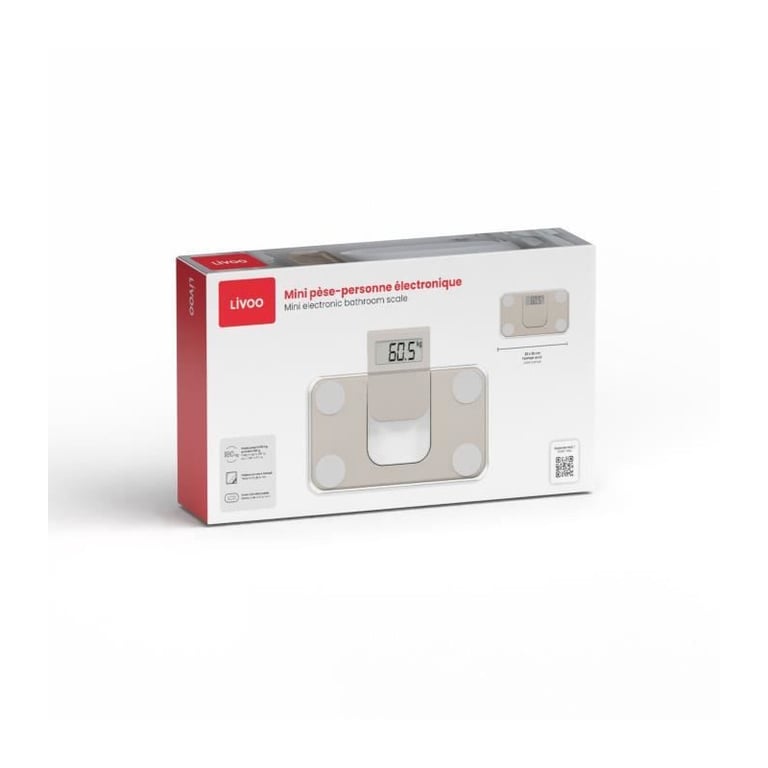 Mini pèse personne électronique LIVOO DOM532C Max 180 kg LCD Verre trempé Marche arrêt automatique Crème - vue 4