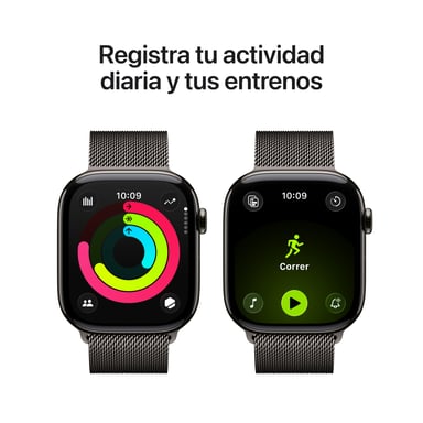 Watch Series 11 (2025) GPS + Cellulaire Boitier de 46mm en Titane Ardoise avec bracelet milanais, Noir - M/L