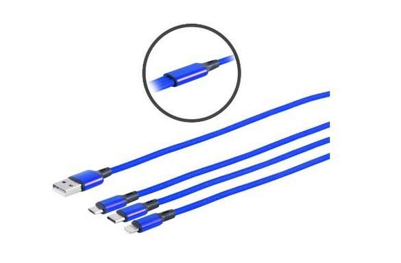 Microconnect MC-USBA-3WAY cavo USB USB 3.2 Gen 1 (3.1 Gen 1) 1,2 m USB C/Micro-USB B/Lightning Blu