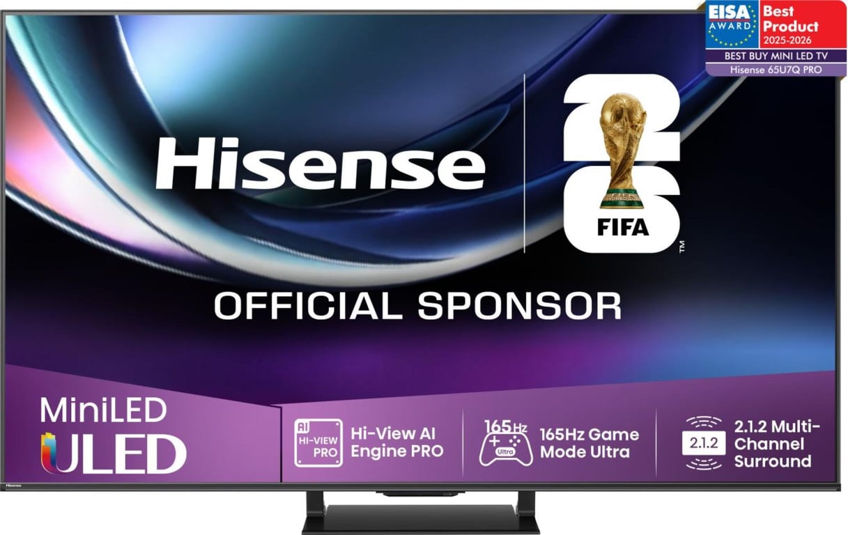Hisense 65U7Q PRO 165,1 cm (65 ) 4K Ultra HD Smart TV Wifi Noir 500 cd/m² - Neuf
