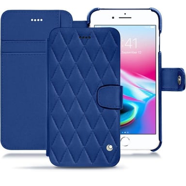 Housse cuir Apple iPhone 8 Plus - Rabat portefeuille - Bleu - Cuir lisse couture