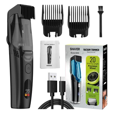 Tondeuse à Cheveux Aspirante avec Écran LCD, Tondeuse Électrique Rechargeable Black