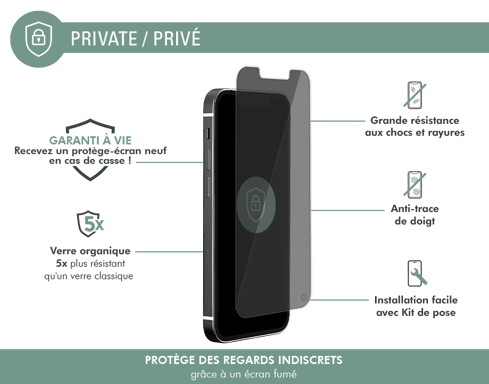 Proteggischermo per iPhone 13 Mini in vetro organico sottile Privacy