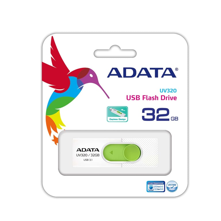 ADATA UV320 lecteur USB flash 32 Go USB Type-A 3.2 Gen 1 (3.1 Gen 1) Vert, Blanc - Neuf