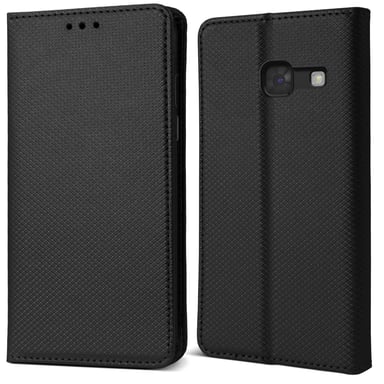 Moozy Case Flip Cover pour Samsung A5 2016, Noir - Étui à Rabat Magnétique Intelligent avec Porte-Cartes et Support