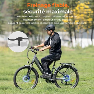 Bicicletta da Città Elettrica Foride Roamer 1 ST, Motore 250W, Batteria 36V 13Ah, Pneumatici 27.5'' X 2.1'', 25 km/h, Autonomia 100 km - Grigio