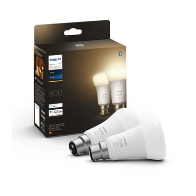 PHILIPS Hue White - Lampadina LED connessa 9,5W - B22 - Compatibile con Bluetooth - Confezione da 2